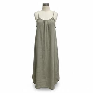 Old Navy Olive Green Gauze Maxi Dress High Neck Boho Vacation Beach Summer Small
